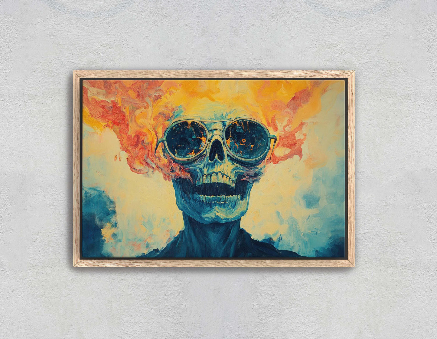 Flaming Skull, Screaming Skeleton, Gothic Decor, Halloween Art, Pop Art, Creepy Decor, Scary Art