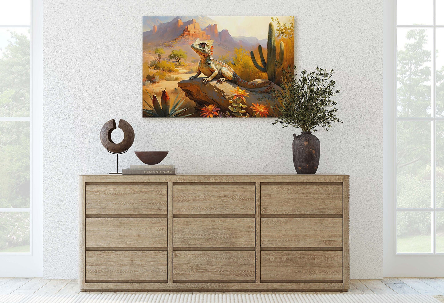 Lizard Desert, Iguana Decor, Reptile Print, Desert Decor, Southwestern Art, Desert Landscape, Ready to Hang