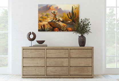 Lizard Desert, Iguana Decor, Reptile Print, Desert Decor, Southwestern Art, Desert Landscape, Ready to Hang