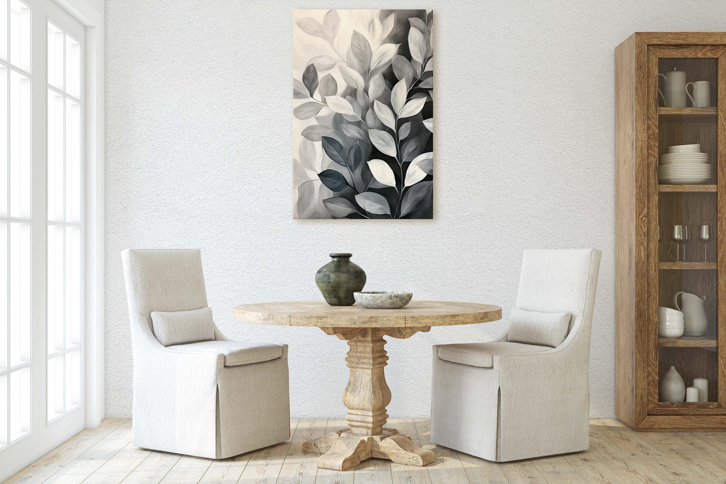Black White Leaves, Leaf Painting, Contemporary Art