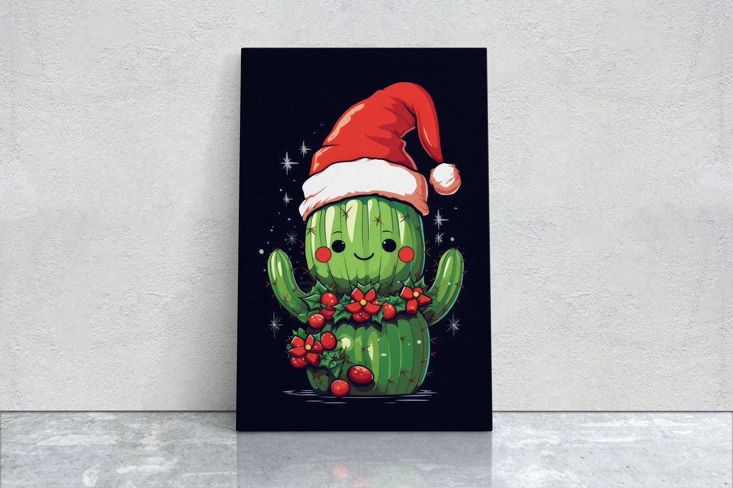 Christmas Cactus, Cute Cactus, Cute Christmas Decor, Illustration, Southwester, Chibi Style, Cartoon Cactus