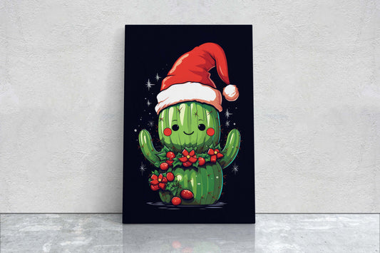 Christmas Cactus, Cute Cactus, Cute Christmas Decor, Illustration, Southwester, Chibi Style, Cartoon Cactus