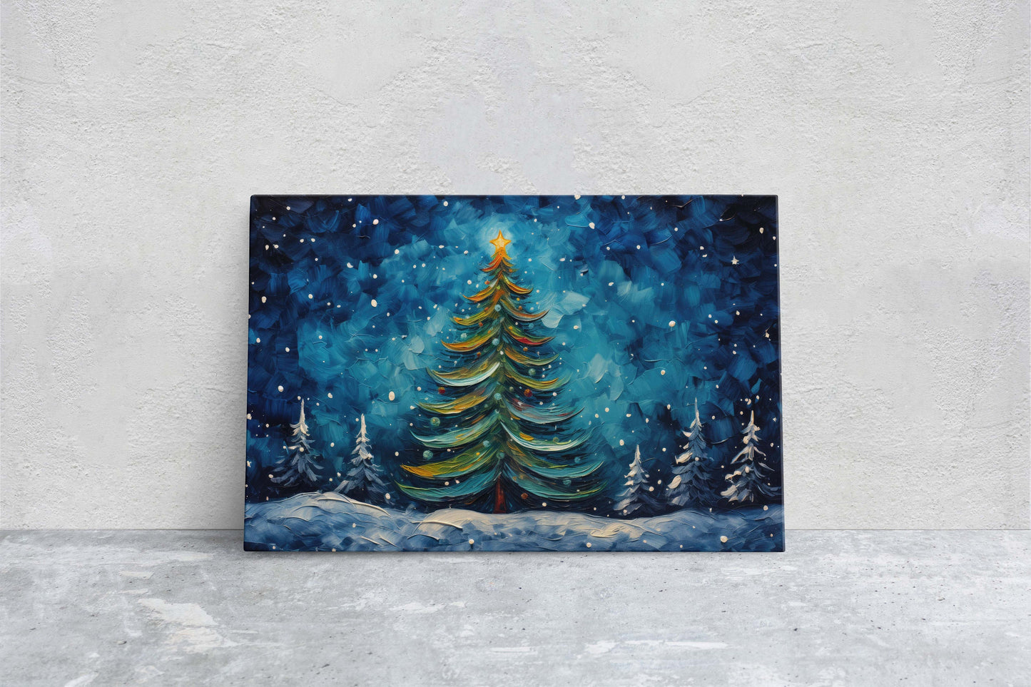 Starry Christmas Tree, Starry Night, Christmas Painting, Xmas Decor, Framed Canvas, Large Painting, Festive Print, Winter Art