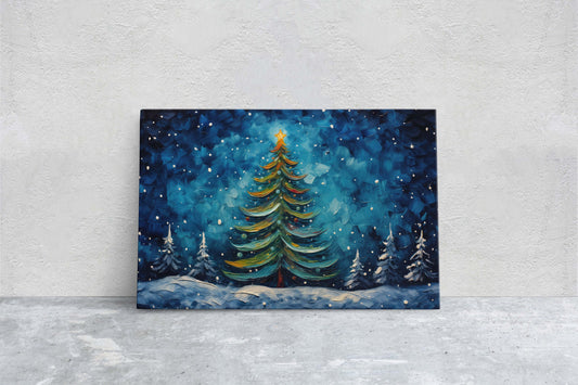 Starry Christmas Tree, Starry Night, Christmas Painting, Xmas Decor, Framed Canvas, Large Painting, Festive Print, Winter Art
