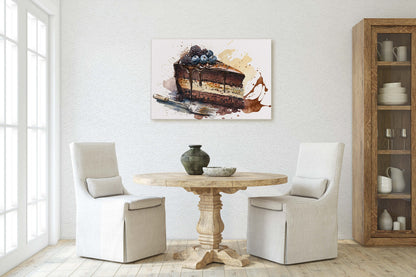 Watercolor Chocolate Cake, Dessert Art, Kitchen Wall Art, Dining Room Art Ready To Hang, Large Print, Restaurant Print, Bakery Decor