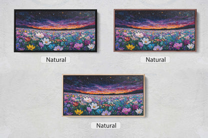 Night Sky Flowers, Meadow in the Night, Dark Colorful, Vibrant Decor, Large Art Print
