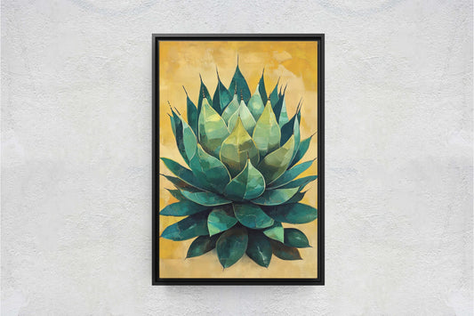 Agave Painting, Yellow Green Cactus, Desert Art, Mexico Art