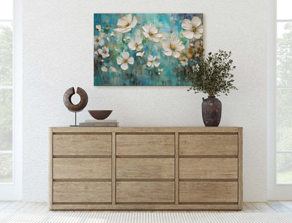 White Poppies on Canvas, Wildflower Print, Subtle Decor, Flower Art, Painting Print, Abstract Flowers, Impressionist Art, Large Print