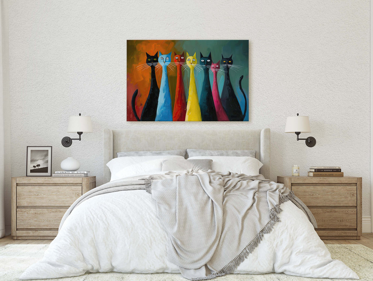 Rainbow Whisker Cats, Cat Lover Art, Large Art Print, Framed Canvas, Abstract Animal, Pastel Color, Colorful, Symbolism, Modern