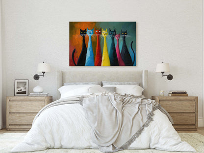 Rainbow Whisker Cats, Cat Lover Art, Large Art Print, Framed Canvas, Abstract Animal, Pastel Color, Colorful, Symbolism, Modern