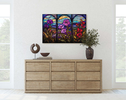 Stained Glass Flowers, Flower Portraits, Wildflowers, Framed Canvas, Vivid Color, Bright