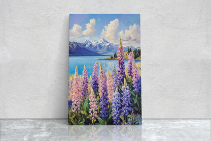 Lake Tekapo Painting, New Zealand Art, Landscape Painting, Wildflower Lake