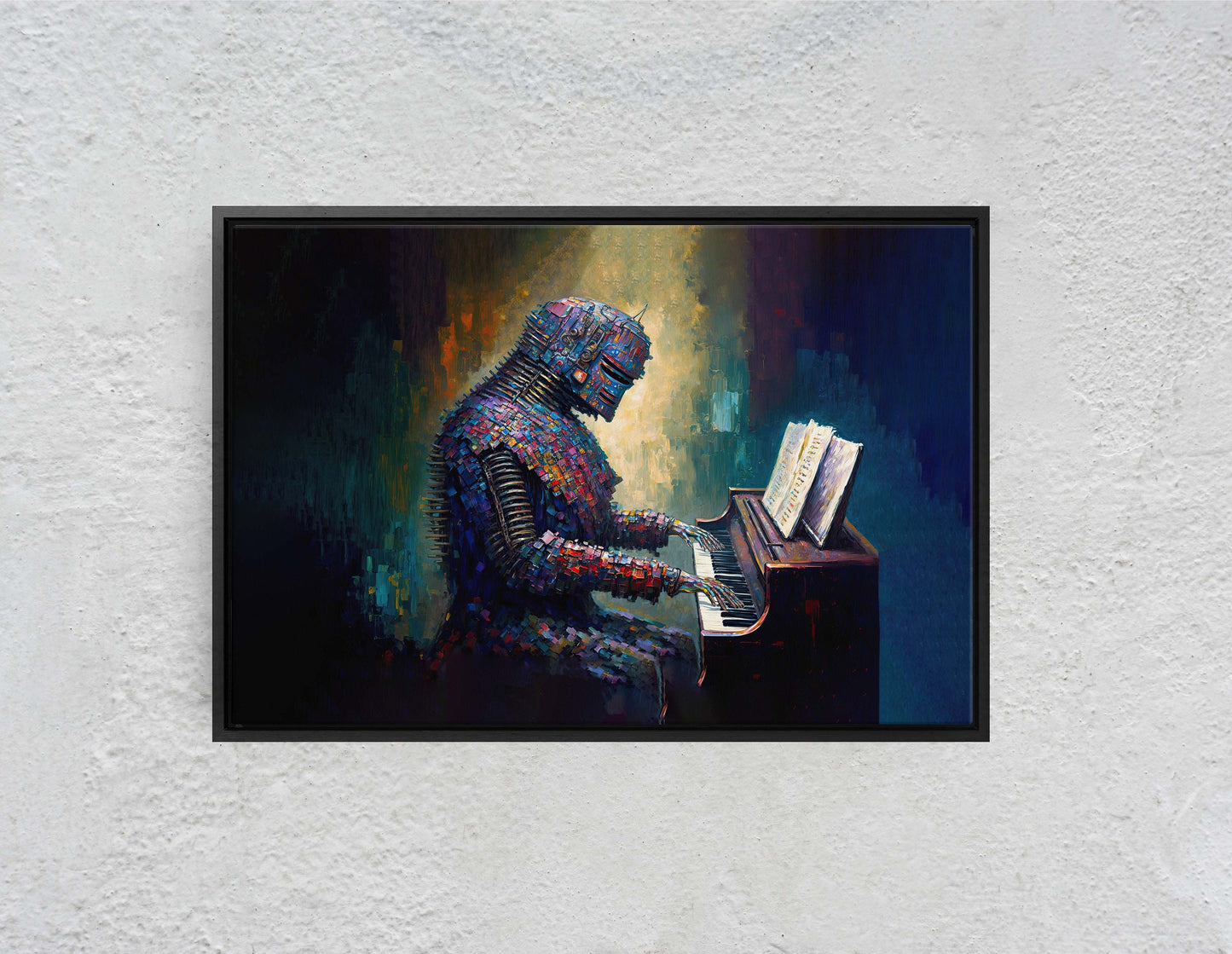 Robot Piano Canvas Art Ready To Hang Large Print, Colorful Robot, Instrument