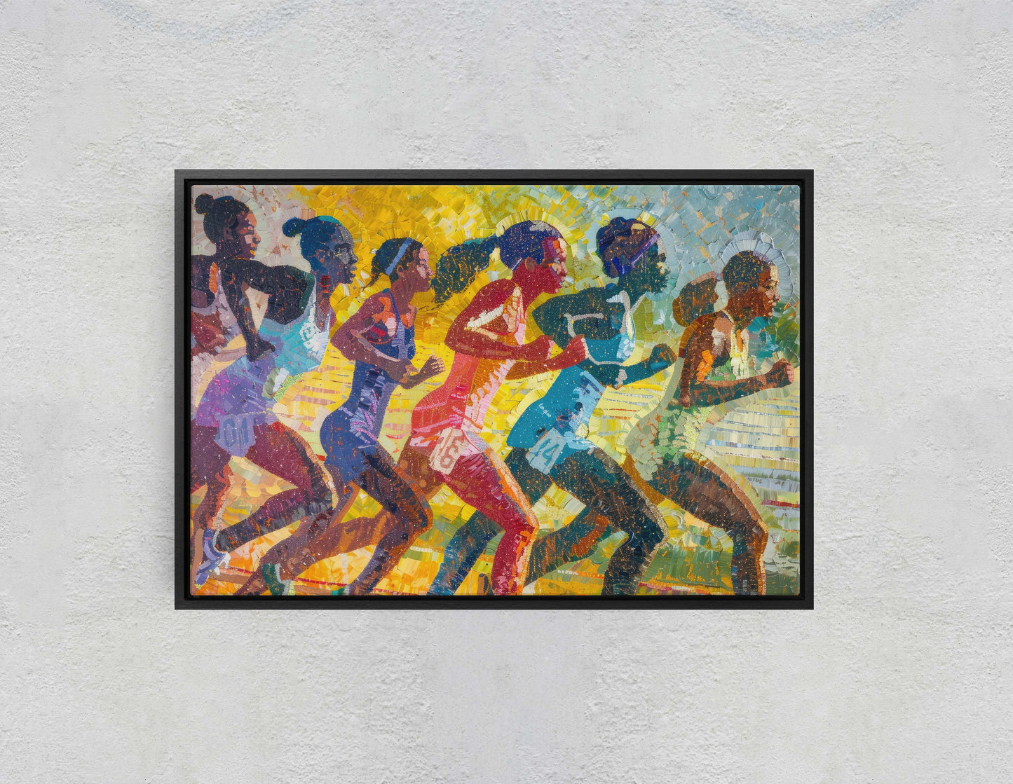 Women Track, Running Painting, Pointillism, Womens Sports, Girls Sports, Track and Field, Athlete Art, Sports Decor