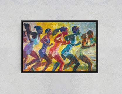 Women Track, Running Painting, Pointillism, Womens Sports, Girls Sports, Track and Field, Athlete Art, Sports Decor