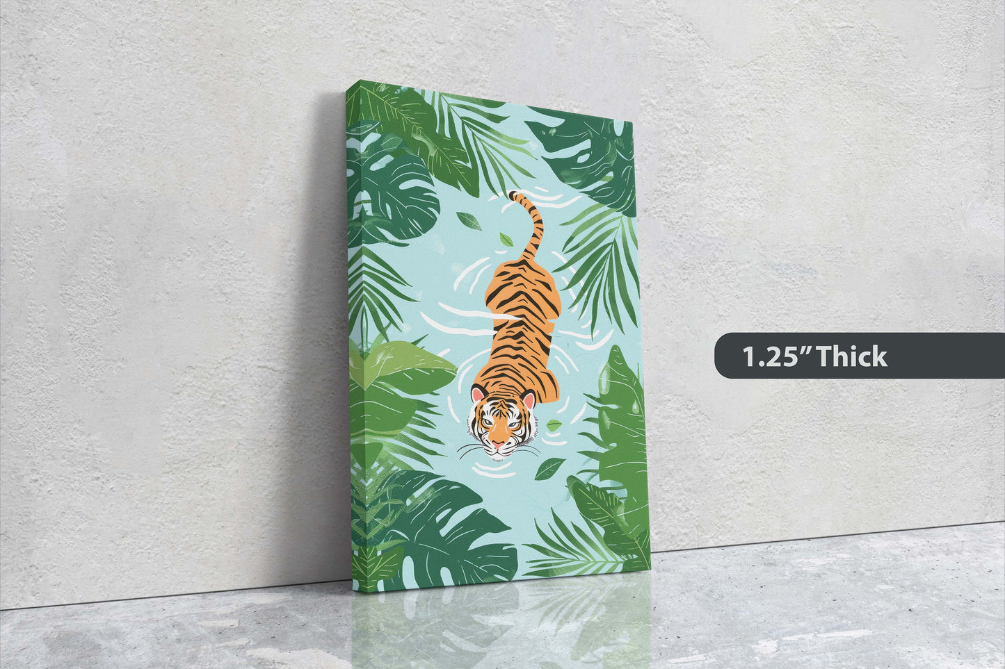 Tiger Swimming, Tropical Wall Art, Framed Canvas, Big Cat Art, Jungle Decor, Rainforest Art