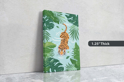 Tiger Swimming, Tropical Wall Art, Framed Canvas, Big Cat Art, Jungle Decor, Rainforest Art