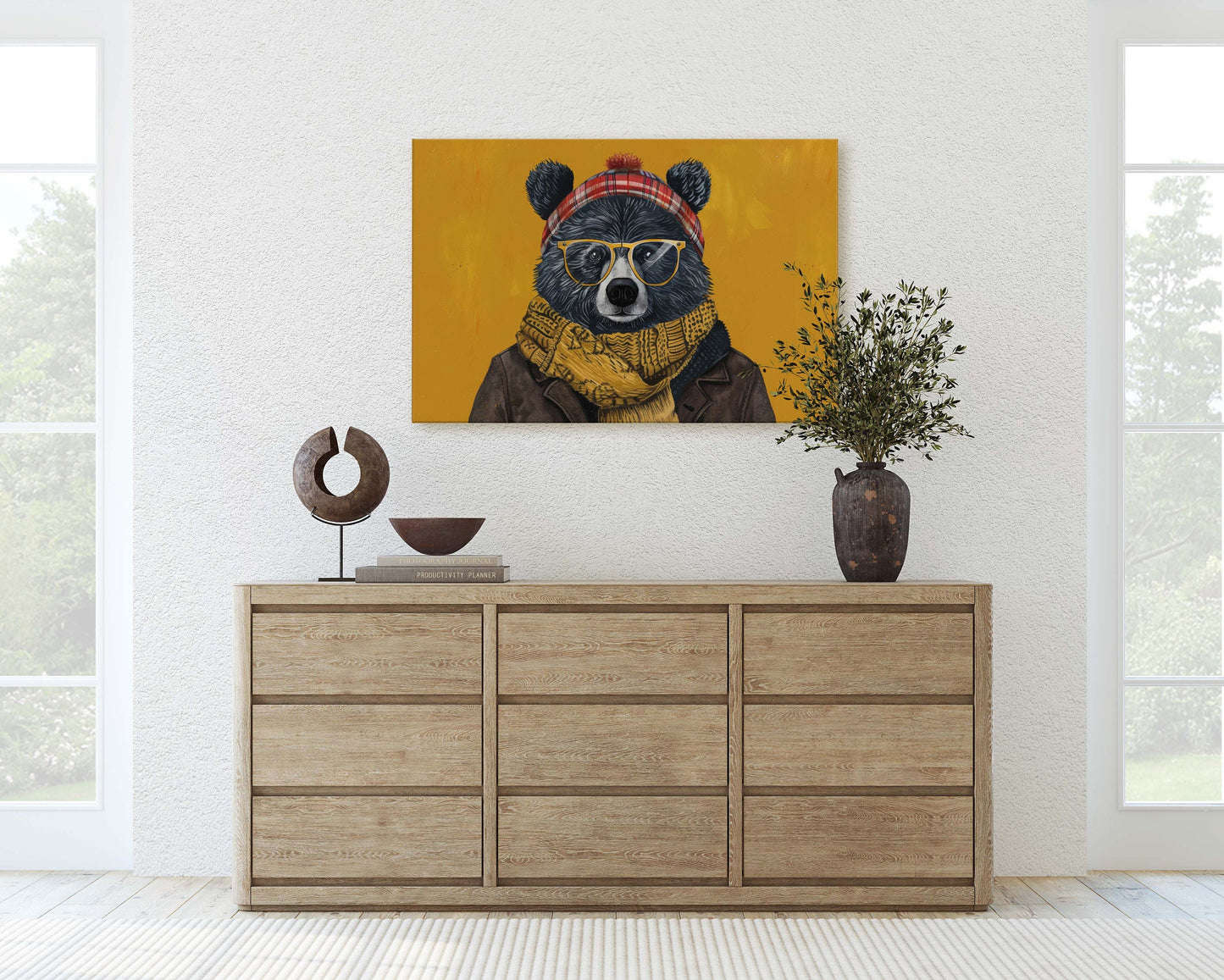 Hipster Bear, Pop Art, Street Art, Graffiti Painting, Animal Sunglasses, Orange Blue, Fun Quirky, Large Art Print, Kids Room, Boys Room