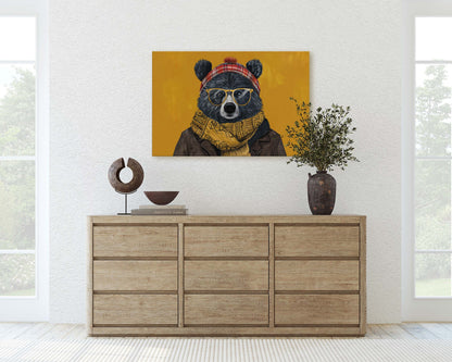 Hipster Bear, Pop Art, Street Art, Graffiti Painting, Animal Sunglasses, Orange Blue, Fun Quirky, Large Art Print, Kids Room, Boys Room