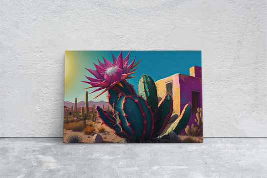 Blooming Cactus, Southwest Art,Ready To Hang, Large Print, Painting, Desert Landscape, Contemporary Art, Modern Art, Surreal Desert