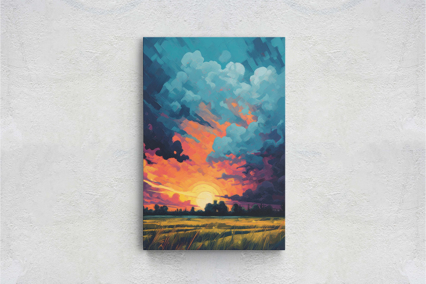 Sunset Field, Vibrant Color, Soothing Art, Peaceful Decor, Painting, Broad Brush stroke, Vivid Art, Large Print, Ready to Hang