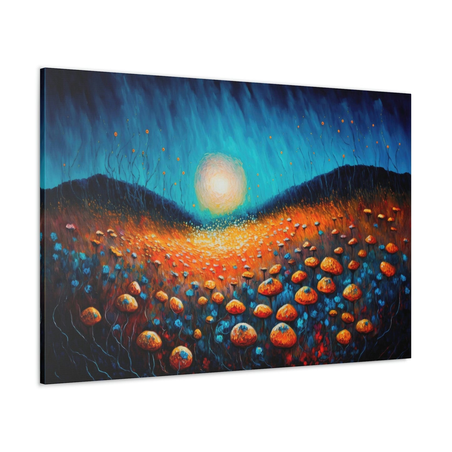 Fantasy Mushroom World Canvas Art Ready To Hang Large Print, Oil Painting, Colorful, Moon,