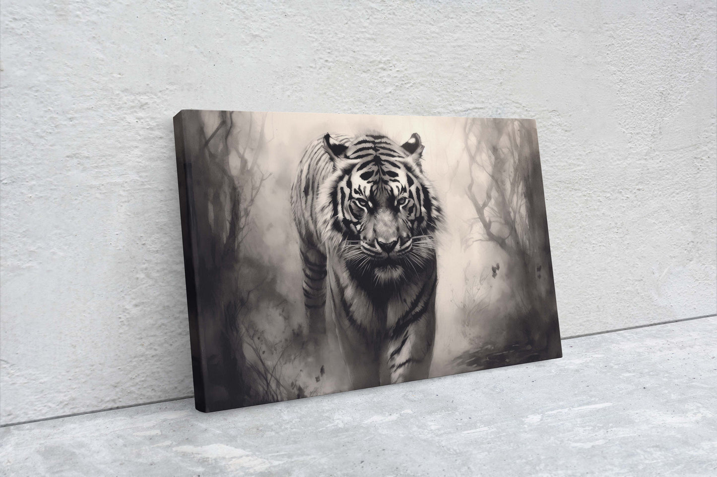 Tiger Forest, Black and White, Animal Print, Contemporary Art, Modern Art, Tiger Photo, Photograph, Canvas Art Print, Ready to Hang