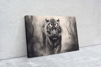 Tiger Forest, Black and White, Animal Print, Contemporary Art, Modern Art, Tiger Photo, Photograph, Canvas Art Print, Ready to Hang