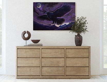 Raven Purple, Night Sky, Abstract Surreal, Ready to Hang, Large Print, Celestial Crow, Bird Painting, Bird Portrait, Moody, Inspiring, Dark