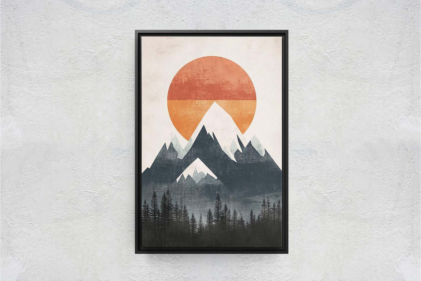 Mountain Sunrise, Contemporary Print, Linocut Print, Scandinavian Design, Modern