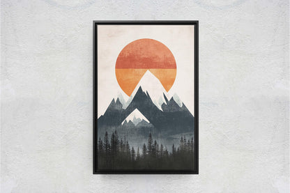Mountain Sunrise, Contemporary Print, Linocut Print, Scandinavian Design, Modern
