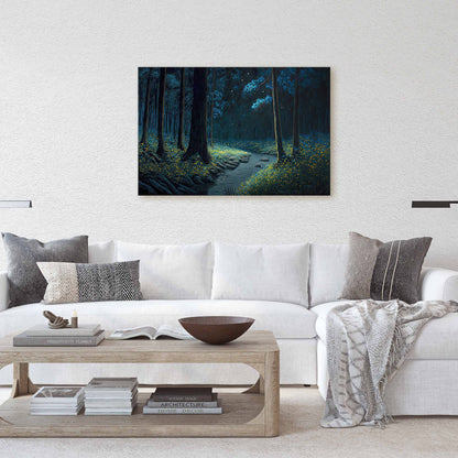 Mystical Forest at Night Fireflies Canvas Art Ready To Hang Large Print, Painting