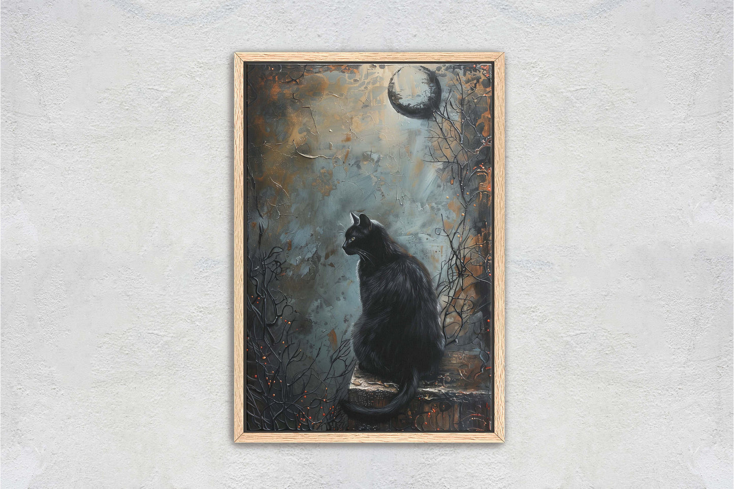 Crypt Cat, Black Cat, Creepy Decor, Framed Canvas, Halloween Decor, Gothic Art, Extra Large Print