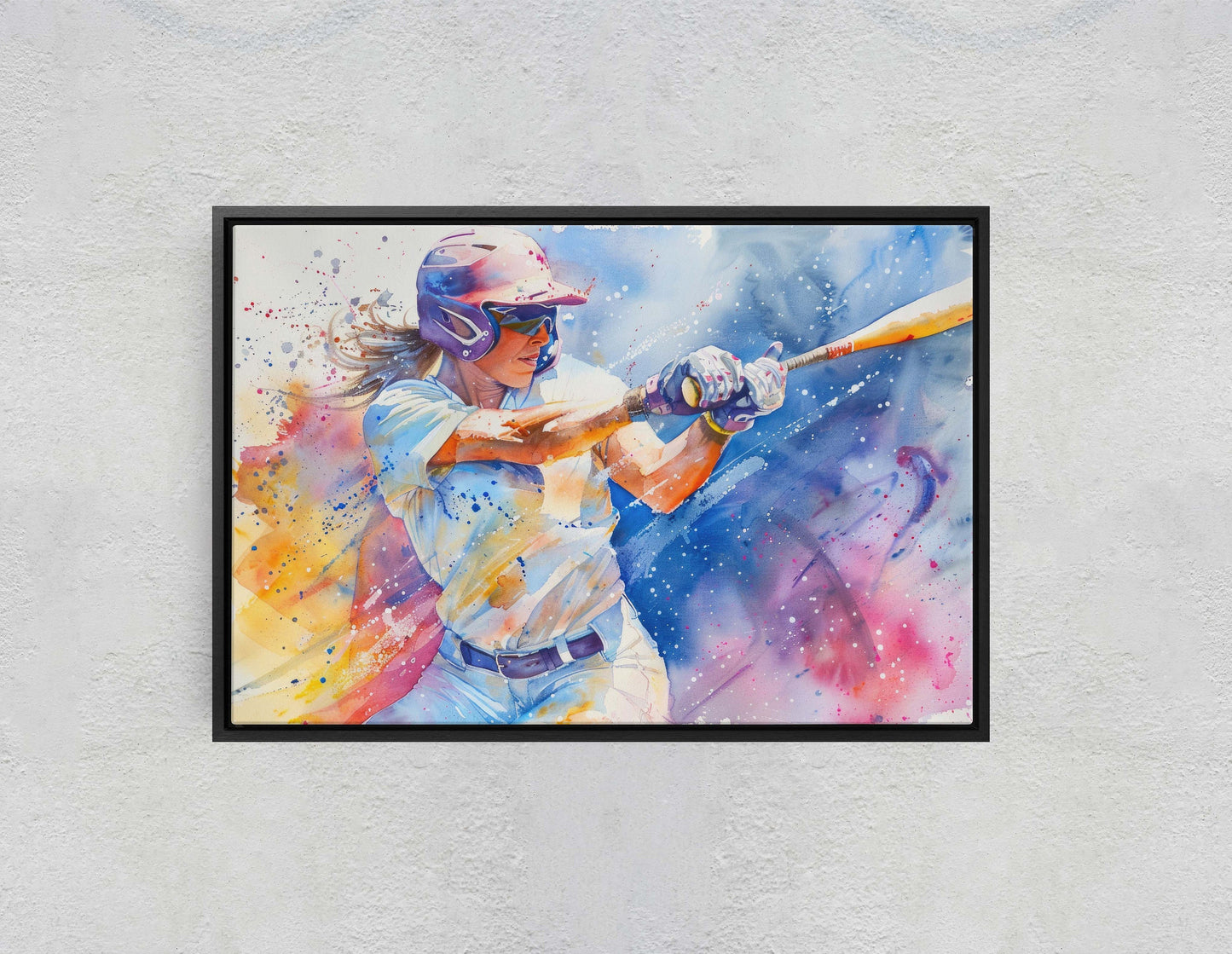 Women's Softball, Girls Baseball, Colorful sports, Woman Sports, Large Art Print, Framed Canvas, Girls Room, Kids room, Athlete