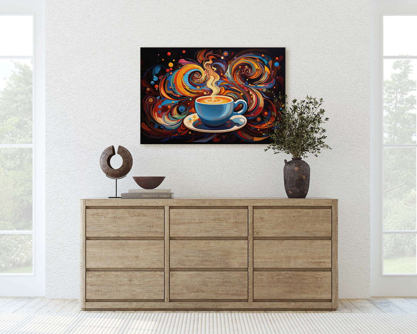 Modern Coffee, Coffee Art, Latte Painting, Pop Art, Modern Contemporary, Colorful Vivid, Abstract, Framed Canvas, Large Art print