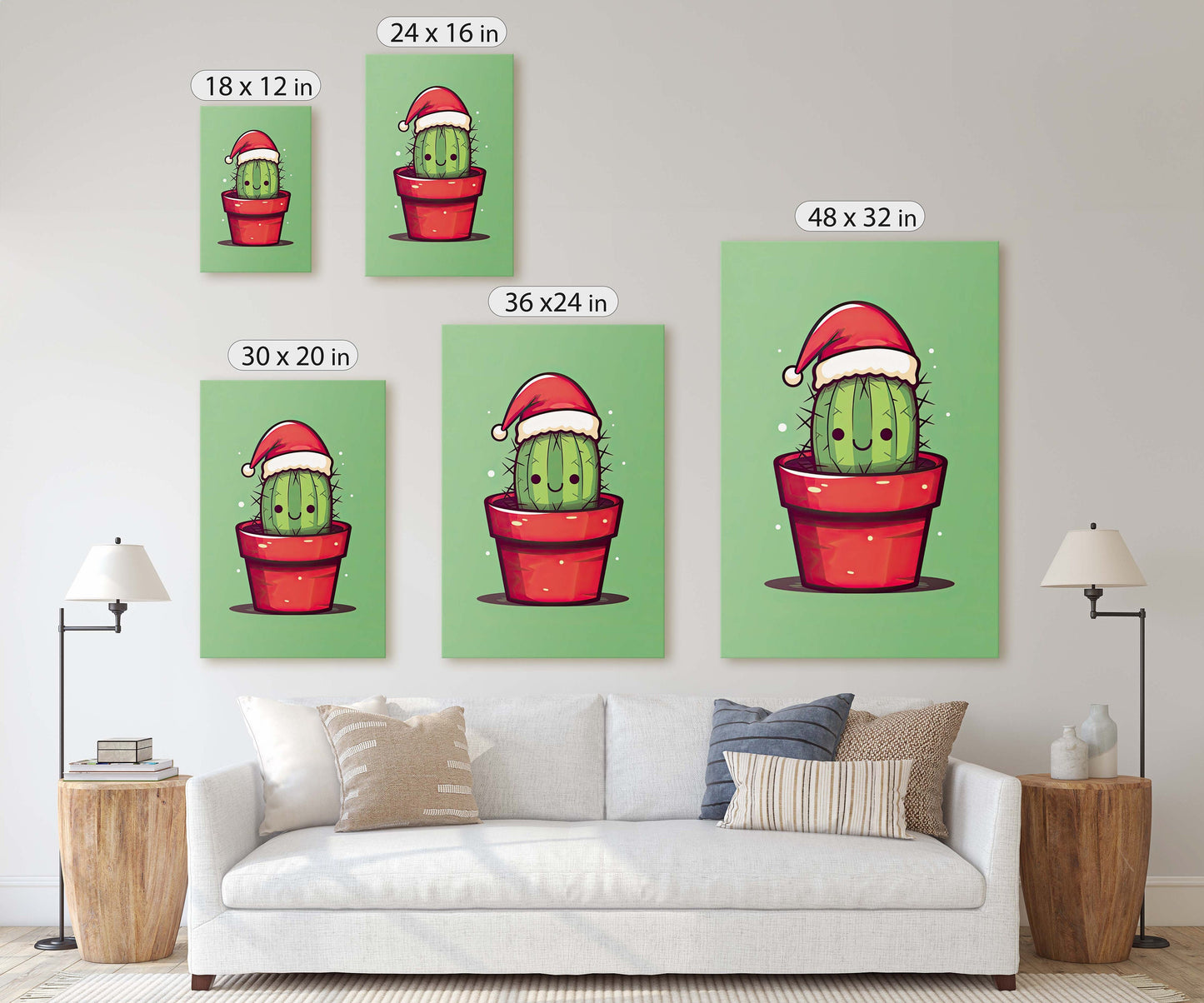 Christmas Cactus, Cute Cactus, Cute Christmas Decor, Illustration, Southwester, Chibi Style, Cartoon Cactus