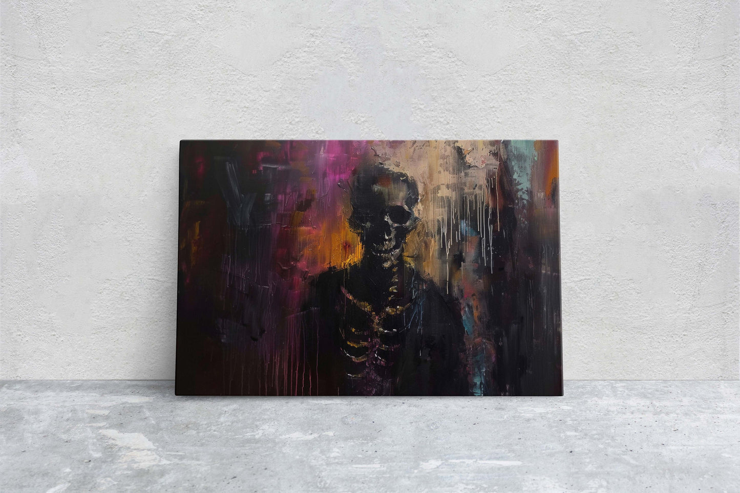 Chromatic Skeleton, Colorful Death, Creepy Decor, renaissance Painting, Dark Academia