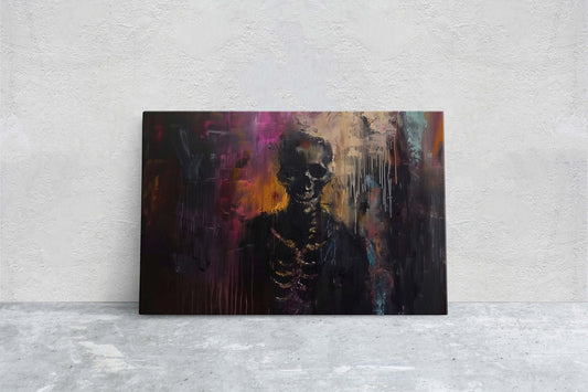 Chromatic Skeleton, Colorful Death, Creepy Decor, renaissance Painting, Dark Academia