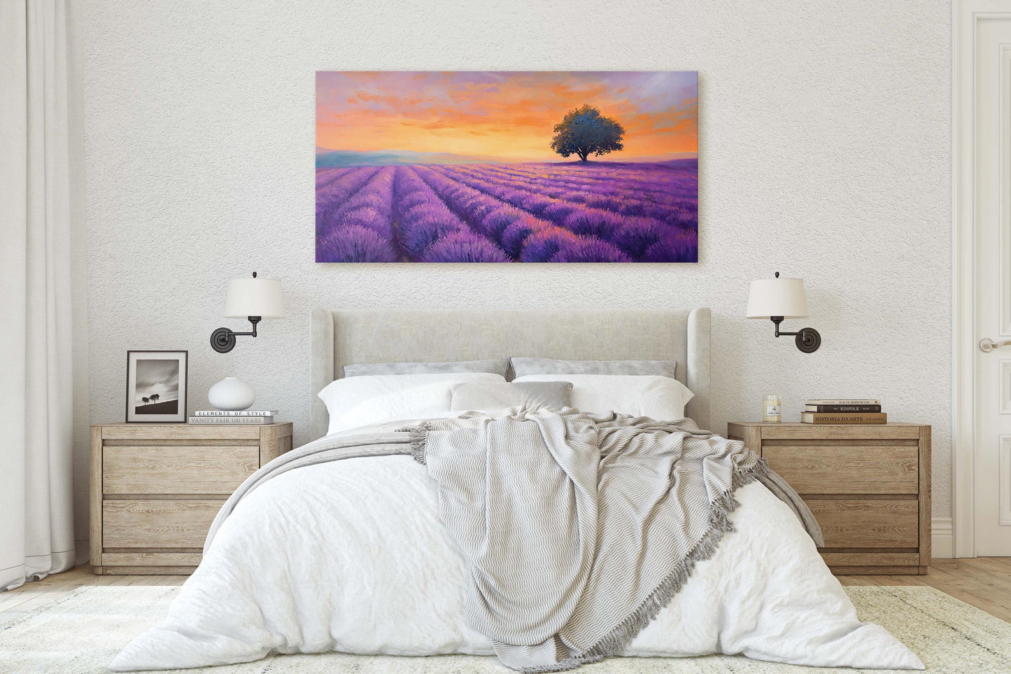 Lavender Fields, Sunset Lavender Painting, Wildflower Painting