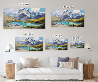 Torres del Paine Art, Chile Painting, Mountain Lake Art, Nature Painting