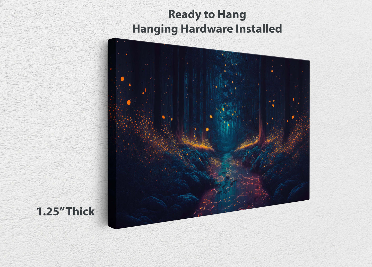 Mystical Firefly Forest Canvas Art Ready To Hang Large Print, Oil Painting, Fantasy Forest