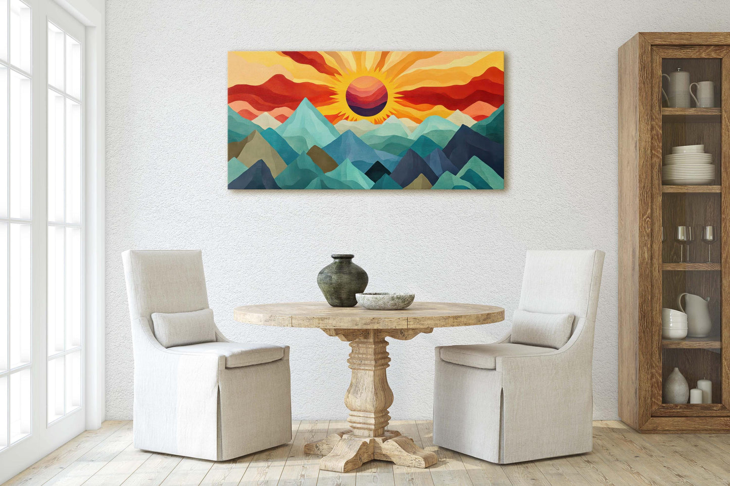 Sunshine Mountain, Canvas Print, Sunset Decor, Flat Art, Vibrant Color, Bold Art, Abstract, Mid Century Modern, Scandinavian Print