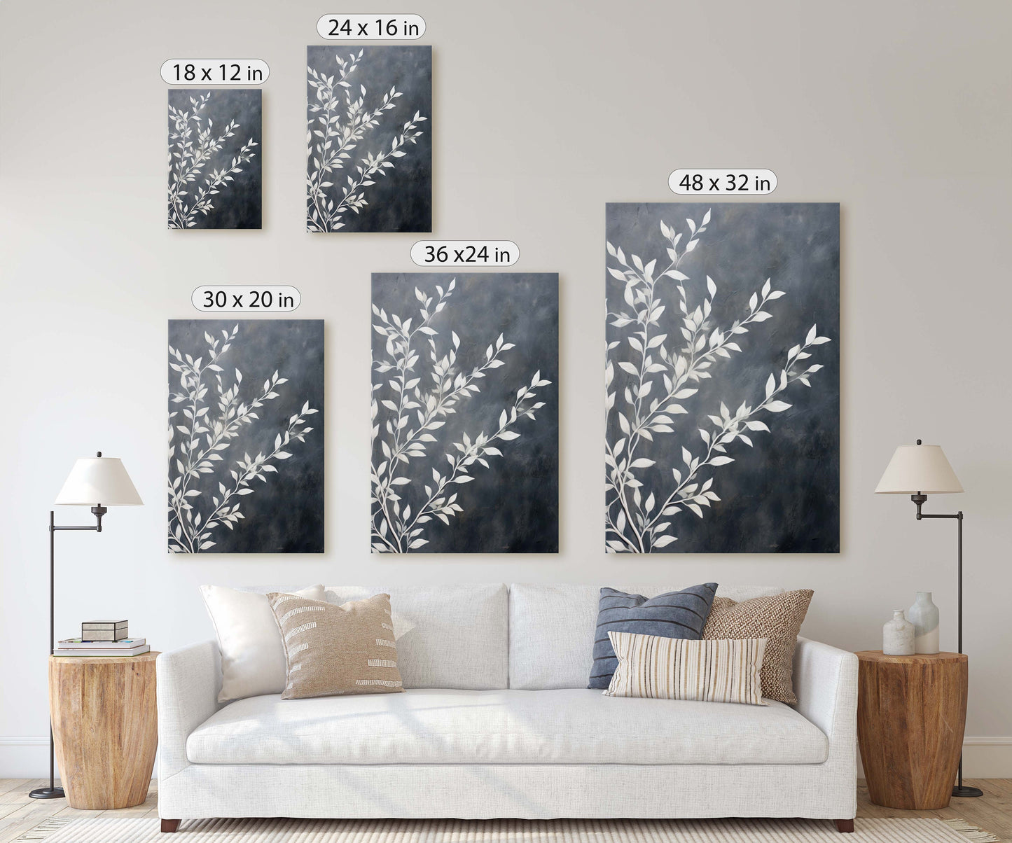 Black and White Floral, Botanical Art, Wildflower Decor, Farmhouse Print, Modern Art, Large Print, Framed Canvas