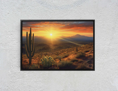 Desert Sunrise on Canvas, Subdued Desert, Landscape Realistic, Realism Painting, Dramatic Sand, Cactus Sunrise, Evening Art, Nature Painting