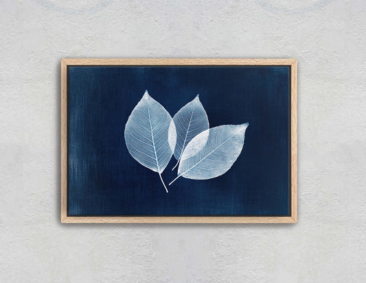 Cyanotype Leaves, Leaf painting, Blue white Art, Contemporary Decor