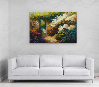 Jasmine Garden, Jasmine Tea Plant,  Flowers Canvas Art Ready To Hang Large Print, Oil Painting, Landscape