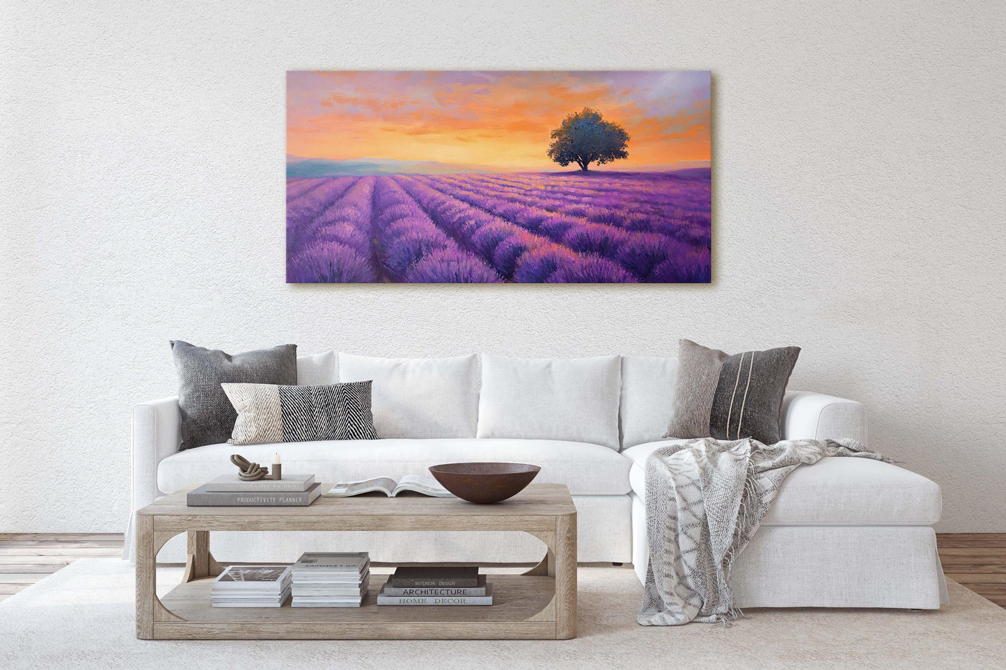 Lavender Fields, Sunset Lavender Painting, Wildflower Painting