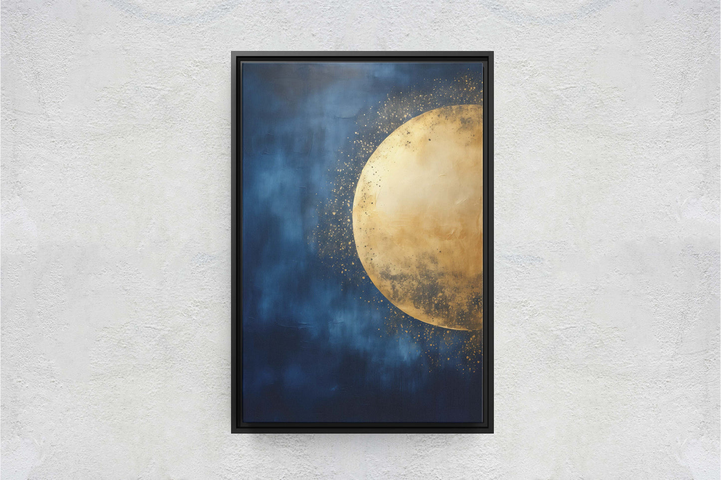 Gold Moon on Indigo, Moon Painting, Minimalist Art, Circle Indigo, Maximalist Art, Contemporary Decor, Celestial Art, Space Decor, Night Sky