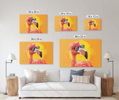 Hipster Flamingo, Pop Art, Street Art, Graffiti Painting, Animal Sunglasses, Orange Blue, Fun Quirky, Large Art Print, Kids Room, Pink
