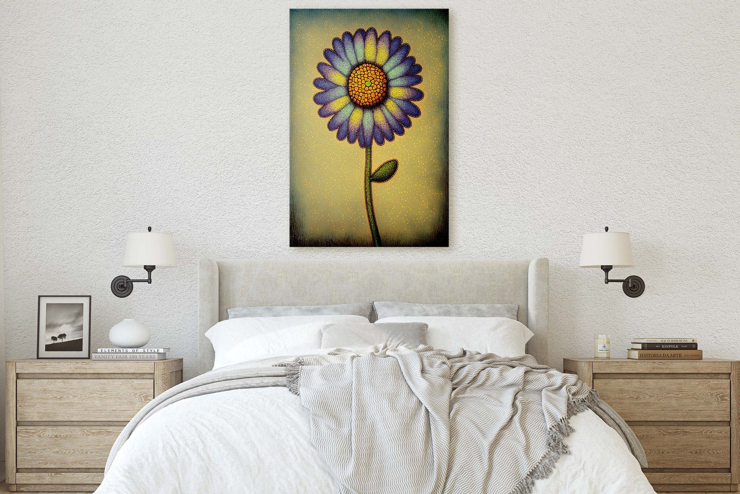 Sunflower, Abstract, Pointillism, Flower Decor, Large Print, Ready To hang, Farmhouse, Farm, Vertical Print, Modern Art, Contemporary